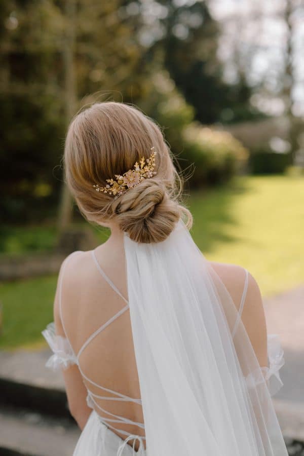 Blush pink and gold detailed flower bridal wedding comb luxury wedding hair accessories