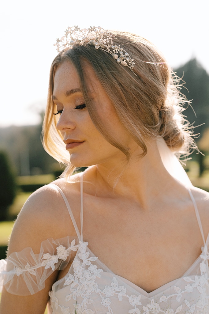 silver delicate crystal pearl bridal tiara wedding crown bridal accessories