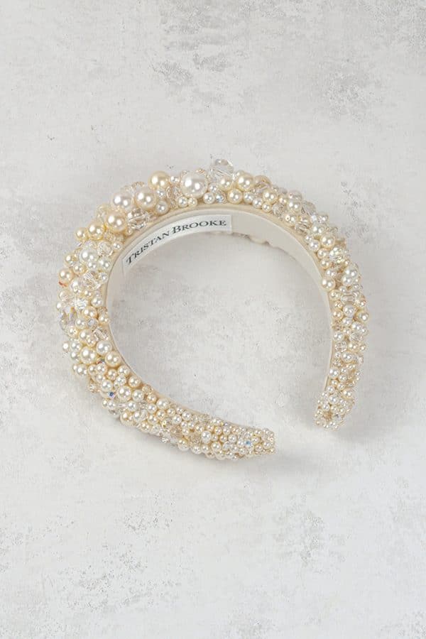 nude champagne pearl cluster bridal headband wedding headpiece