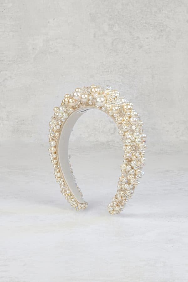 nude champagne pearl cluster bridal headband wedding headpiece