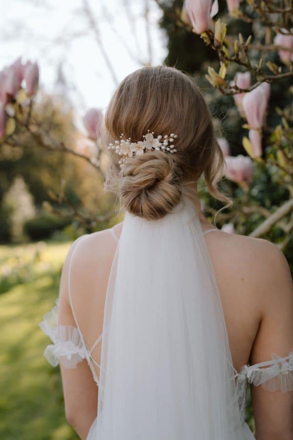 Ivory clay flower bridal comb with pearl branches wedding hair accessories