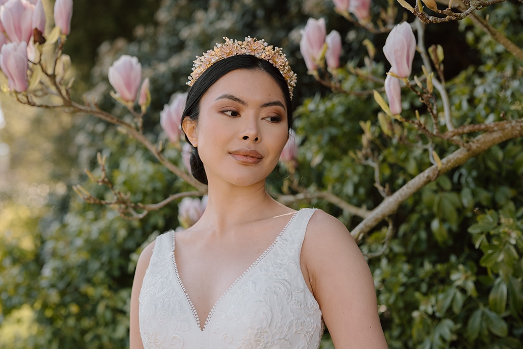 Blush and gold detailed bridal wedding tiara crown