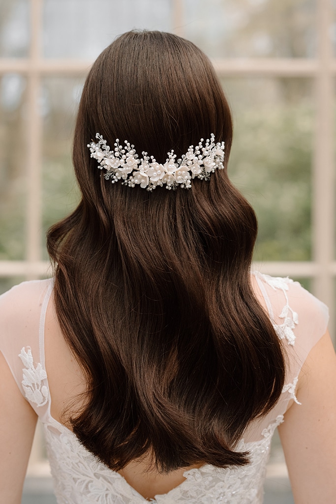 romantic flower and pearl cluster bridal headpiece wedding comb