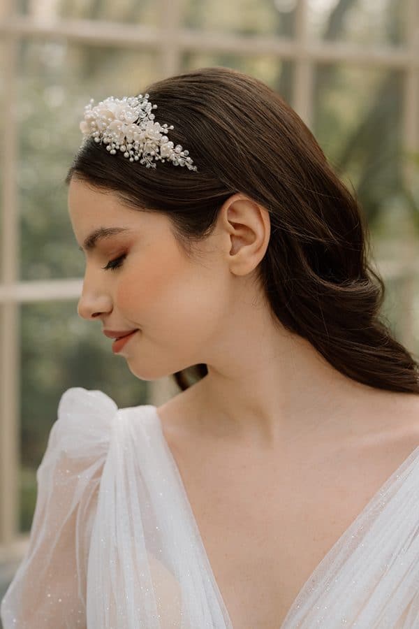 romantic flower and pearl cluster bridal headpiece wedding headband