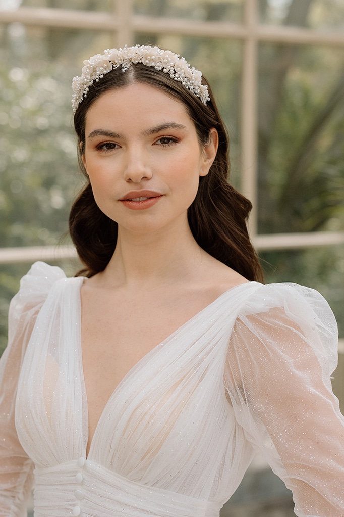 romantic flower and pearl cluster bridal headpiece wedding headband