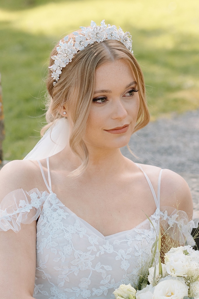 silver and white elegant luxury cluster flower and leaf bridal headpiece wedding tiara crown