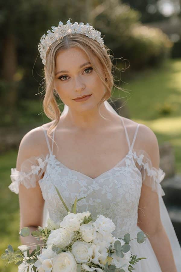 silver and white elegant luxury cluster flower and leaf bridal headpiece wedding tiara crown