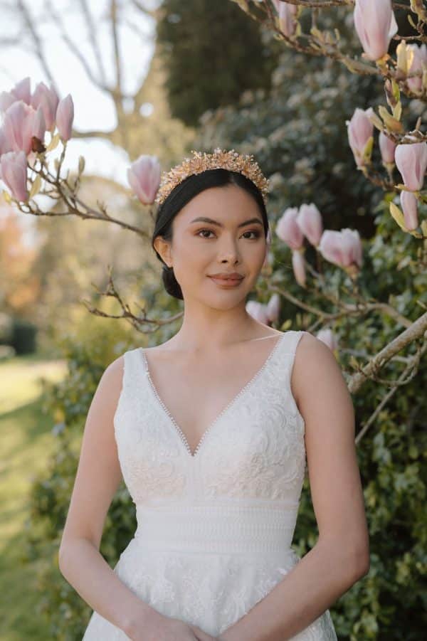 Blush and gold detailed bridal wedding tiara crown