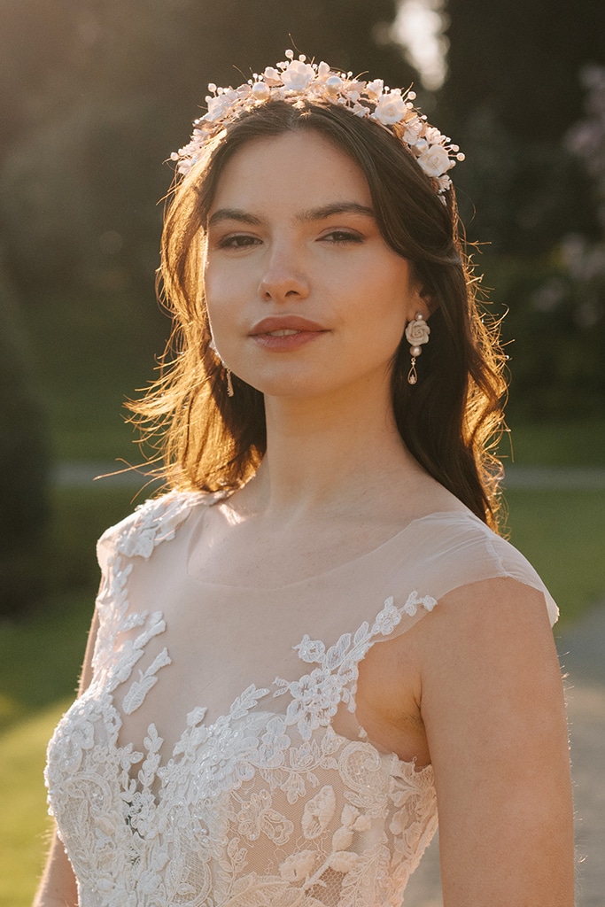 rose gold and white rose flower crown bridal wedding tiara