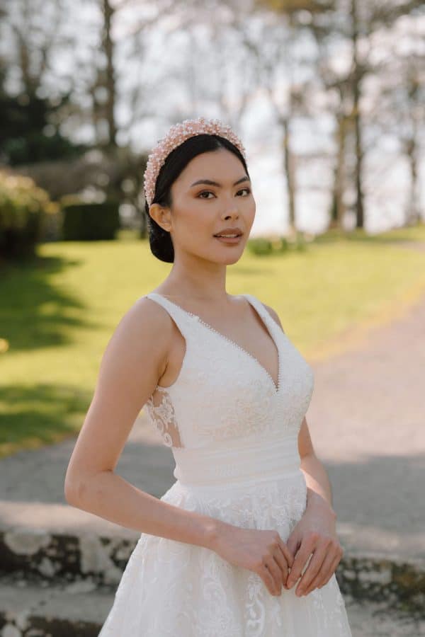 pink blush cluster pearl bridal headband wedding headpiece