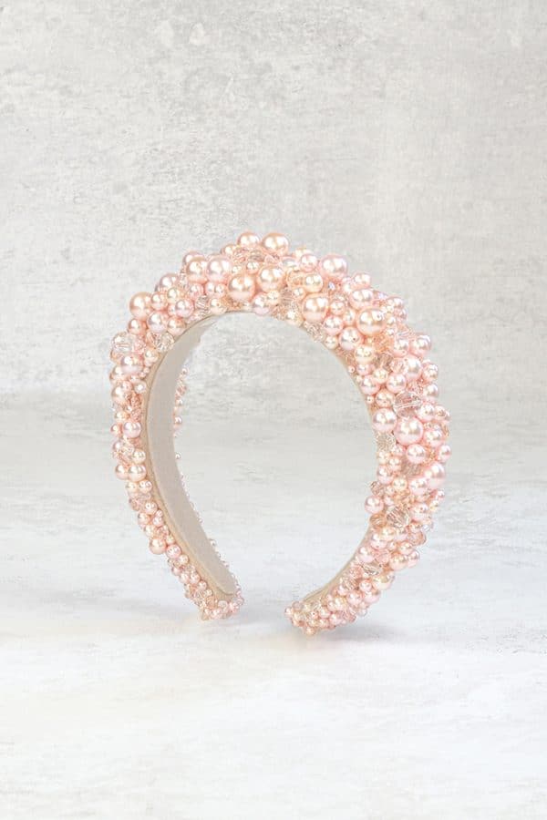 pink blush cluster pearl bridal headband wedding headpiece