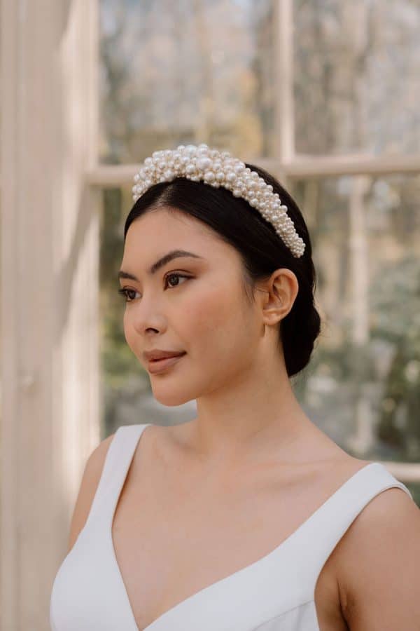 white large cluster pearl bridal headband wedding headpiece