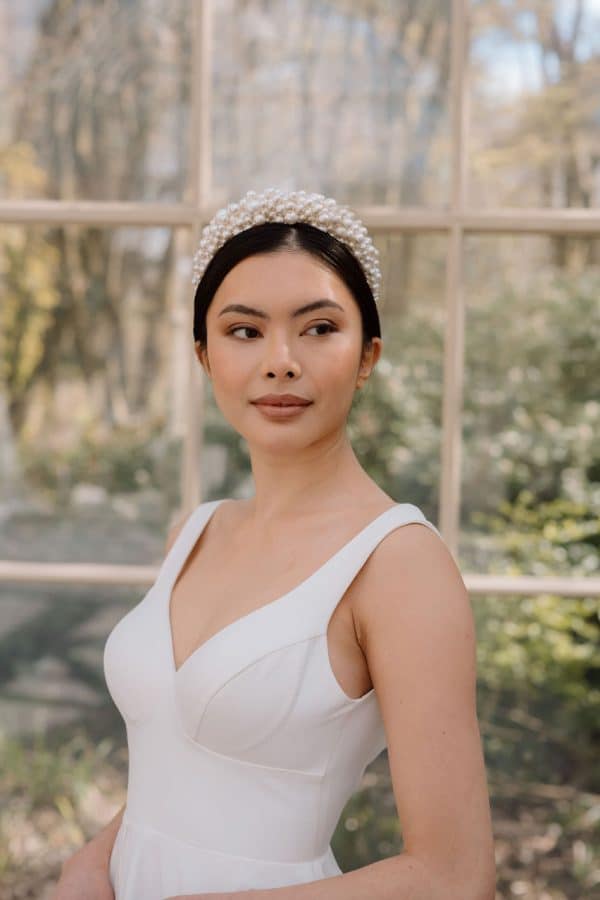 white large cluster pearl bridal headband wedding headpiece