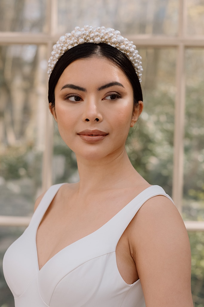 white large cluster pearl bridal headband wedding headpiece