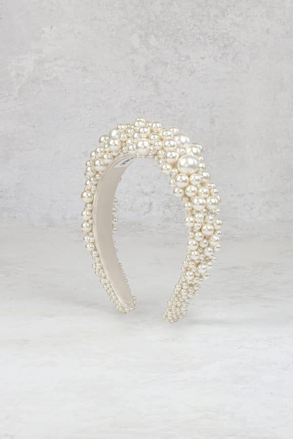 white large cluster pearl bridal headband wedding headpiece