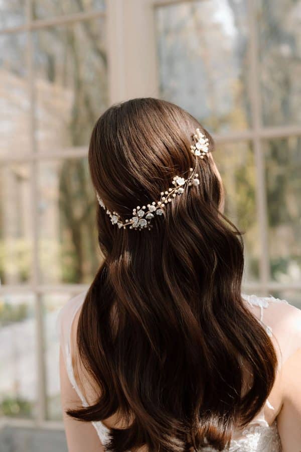 something blue flower hair vine wedding bridal hair piece