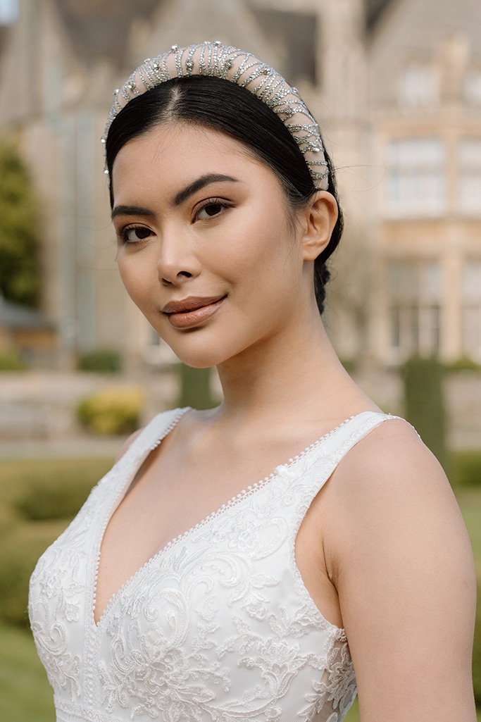 unique beige nude jewelled crystal occasion bridal headband wedding headpiece