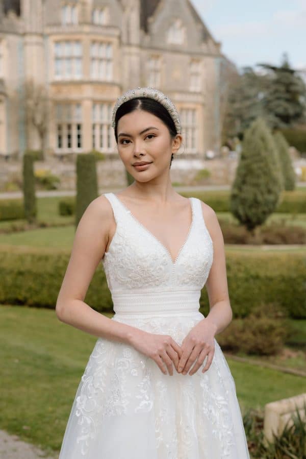 unique beige nude jewelled crystal occasion bridal headband wedding headpiece