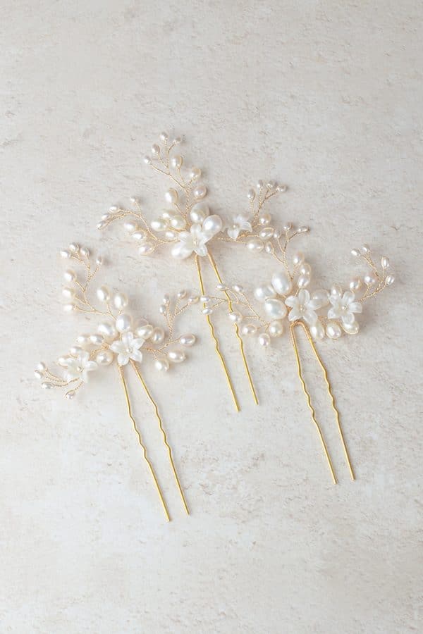 pearl and flower vine bridal wedding hair pins