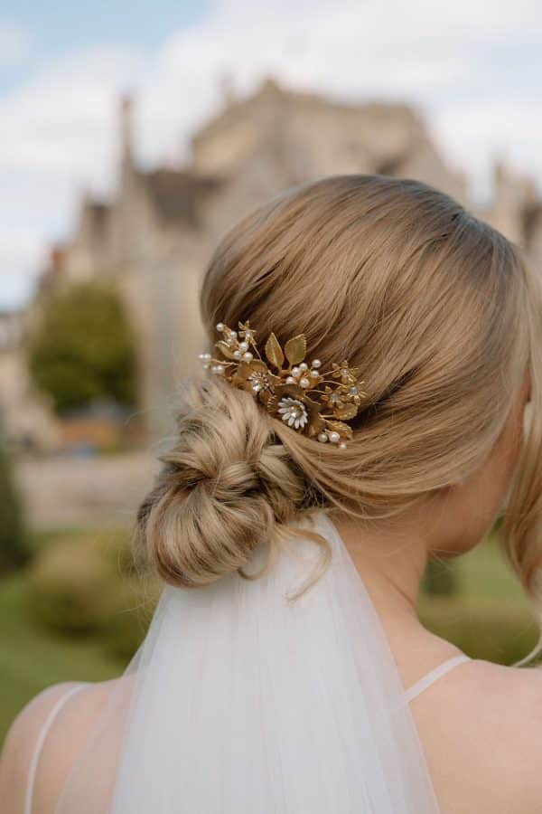 gold flower bridal hair comb wedding headpiece updo bridal accessories