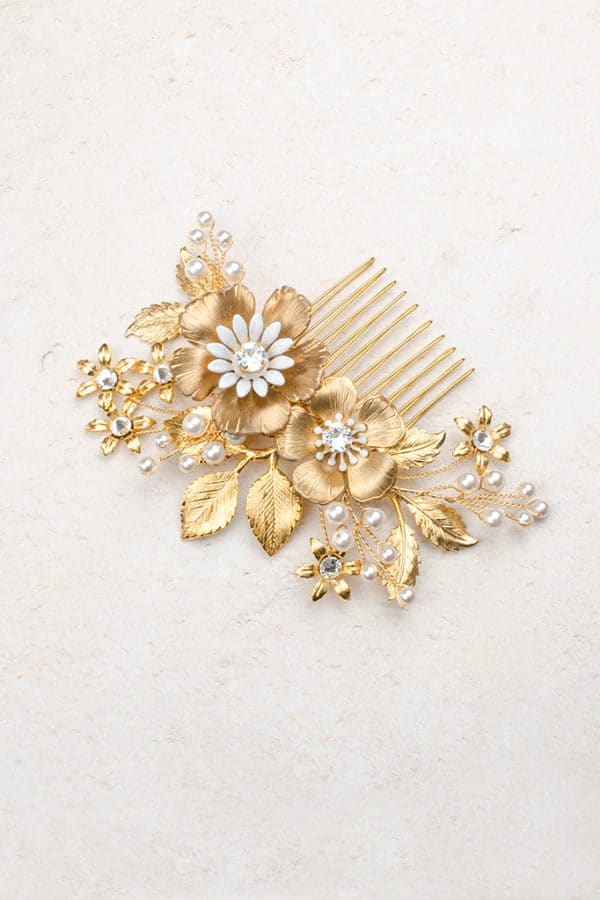 gold flower bridal hair comb wedding headpiece updo bridal accessories