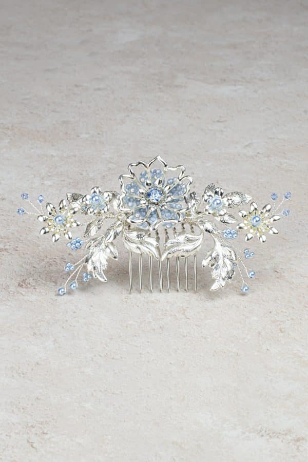 something blue wedding accessories bridal hair comb silver and blue wedding