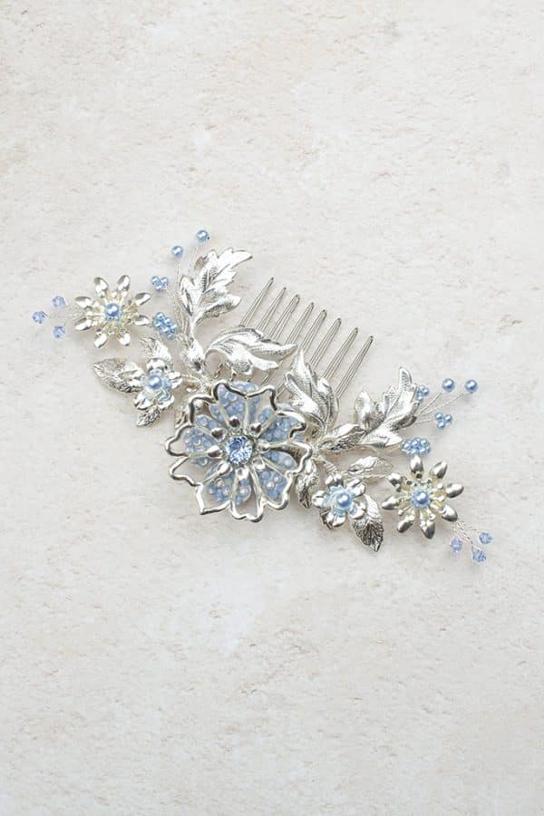 something blue wedding accessories bridal hair comb silver and blue wedding