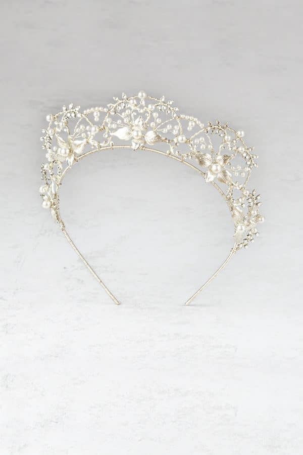 silver delicate crystal pearl bridal tiara wedding crown bridal accessories