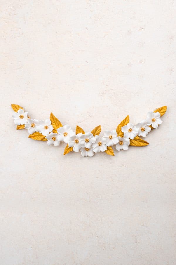 gold and white clay flower bespoke bridal hair vine wedding headpiece bridal accessories