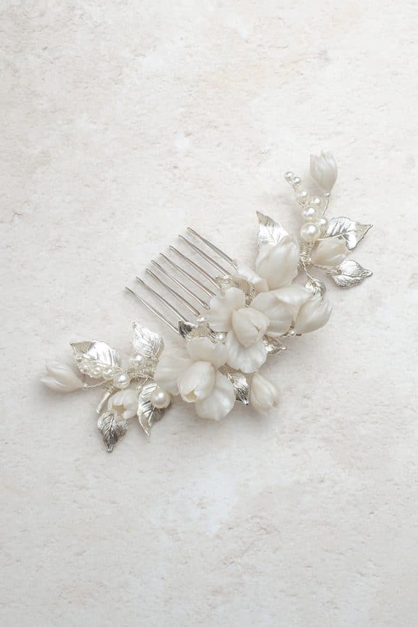 iris silver flower bridal hair comb wedding accessories