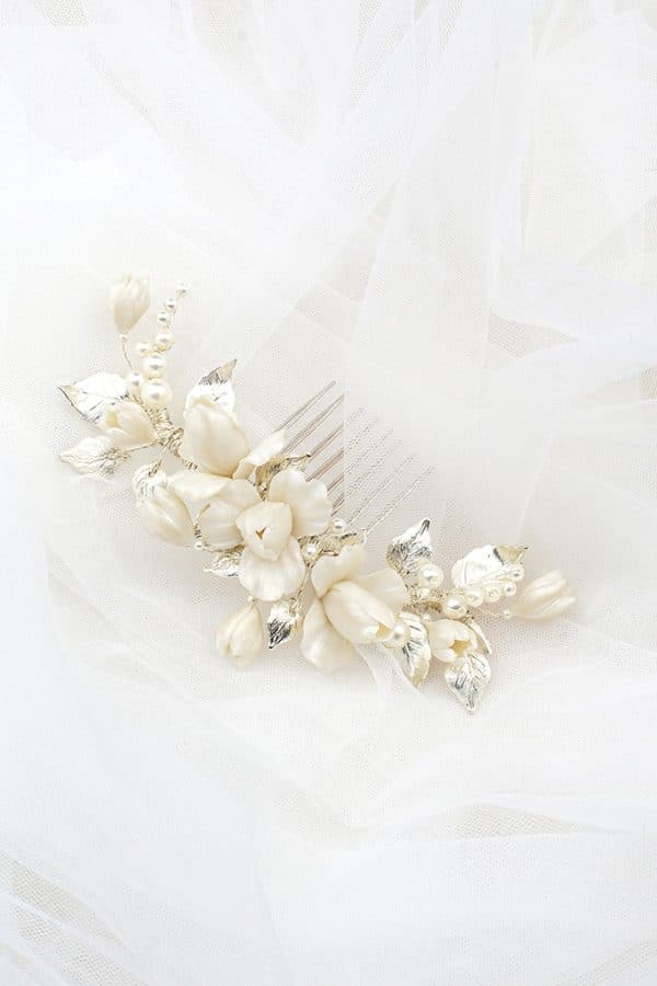 iris silver flower bridal hair comb wedding accessories