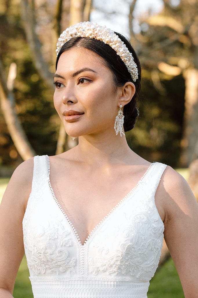 nude champagne pearl cluster occasion bridal headband wedding headpiece bridal hair