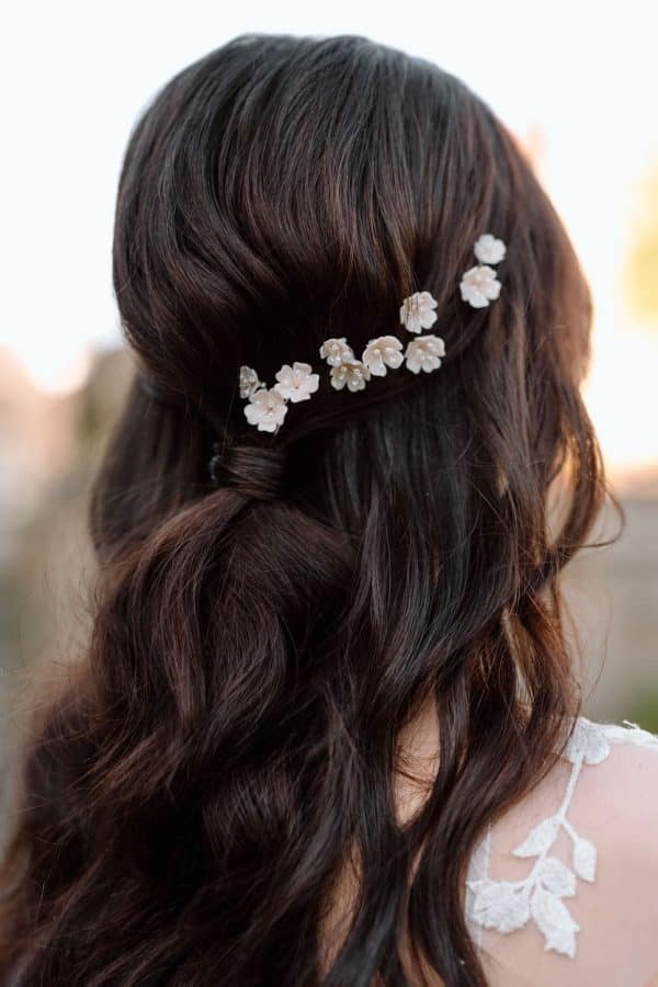 white blush pink flower bridal hair pins wedding hair accessories