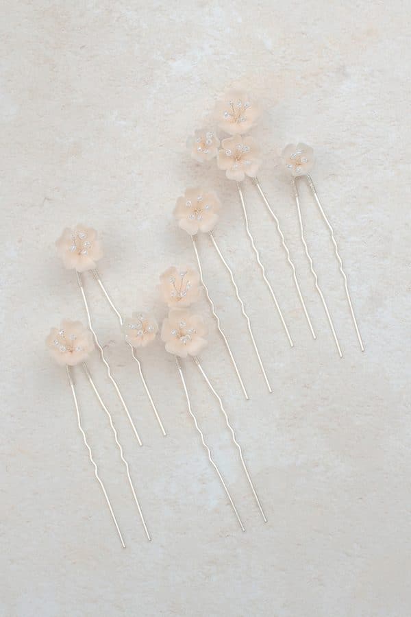 white blush pink flower bridal hair pins wedding hair accessories