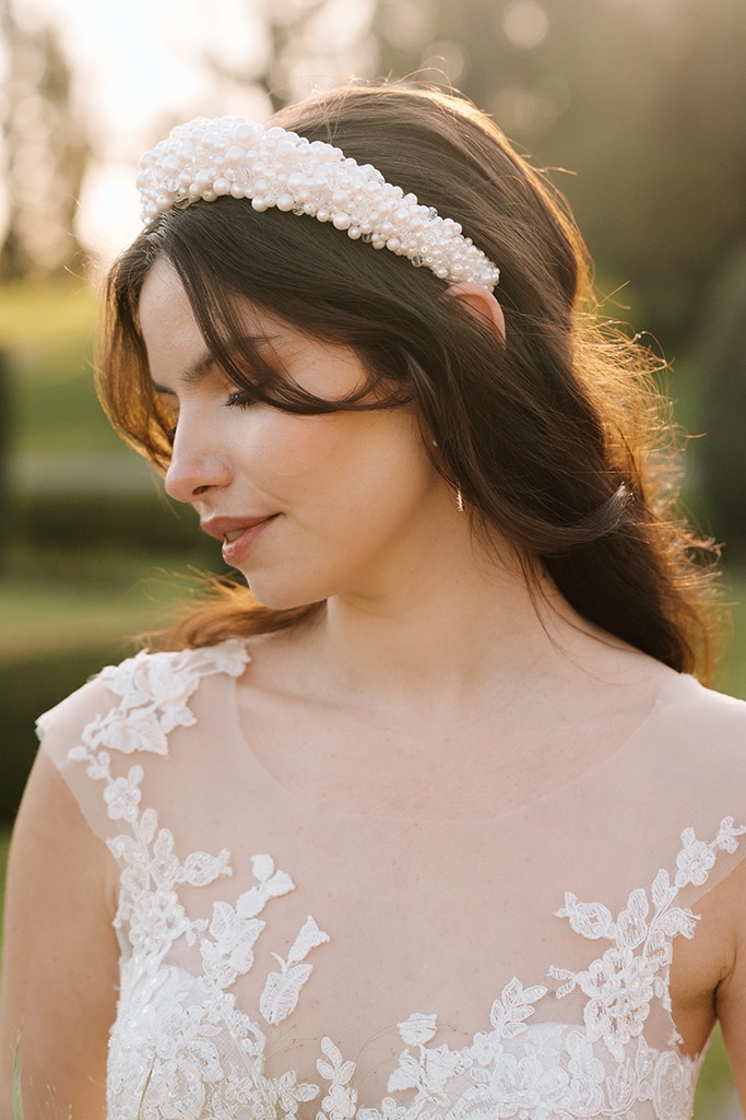 soft white pearl and crystal cluster bridal headband wedding hair accessories