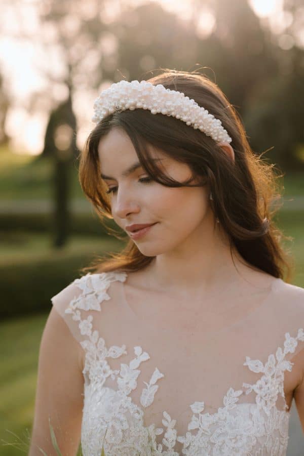 soft white pearl and crystal cluster bridal headband wedding hair accessories