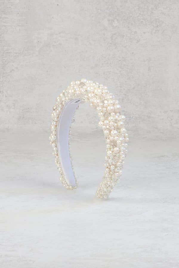 soft white pearl and crystal cluster bridal headband wedding hair accessories