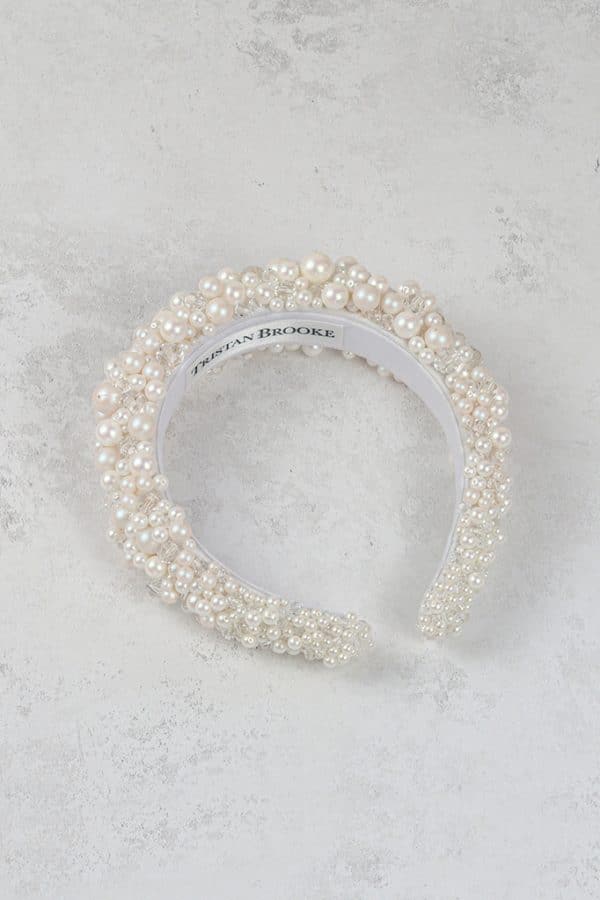 soft white pearl and crystal cluster bridal headband wedding hair accessories