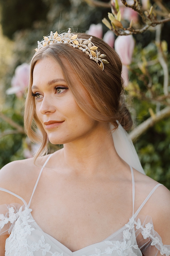 Gold and crystal pearl bridal tiara luxury wedding hair accessories