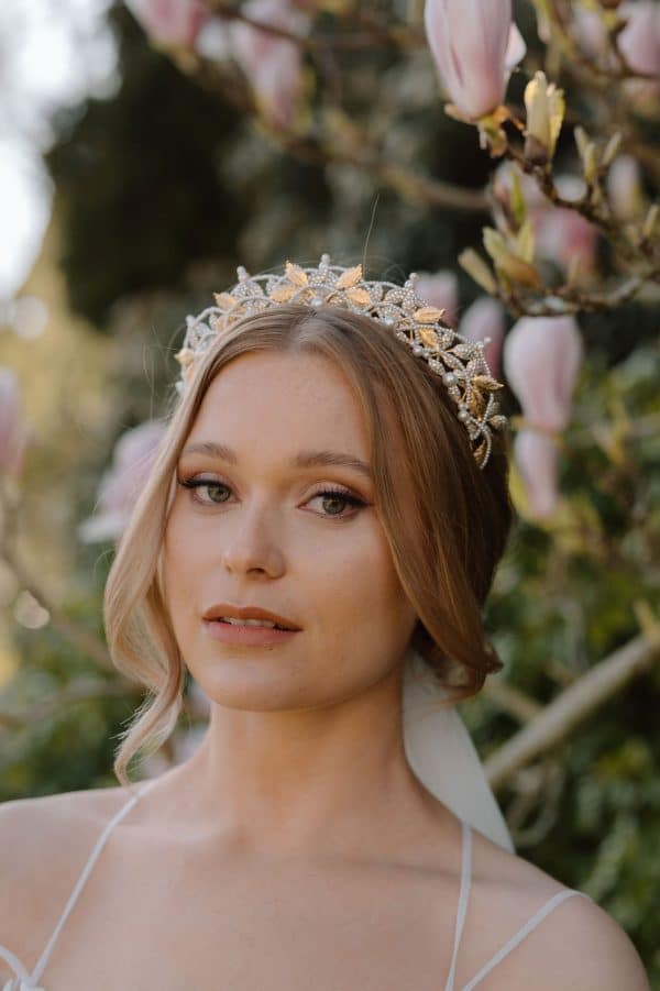 Gold and crystal pearl bridal tiara luxury wedding hair accessories