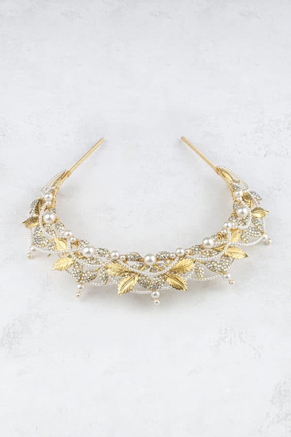 Gold and crystal pearl bridal tiara luxury wedding hair accessories