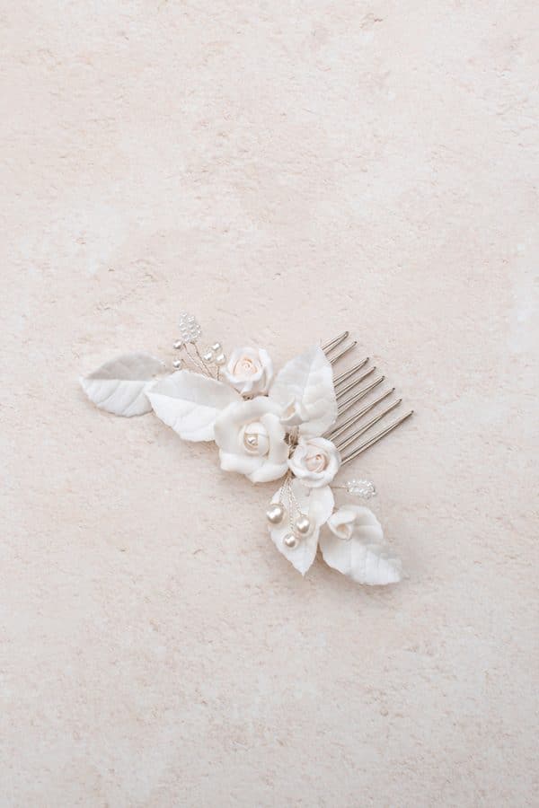 white clay flower bridal hair comb luxury wedding hair accessories