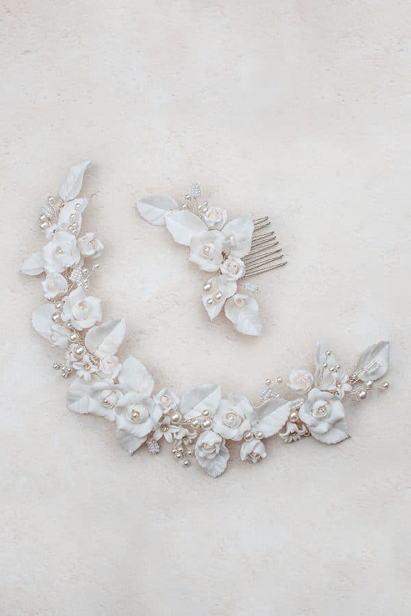 white clay flower bridal hair comb luxury wedding hair accessories