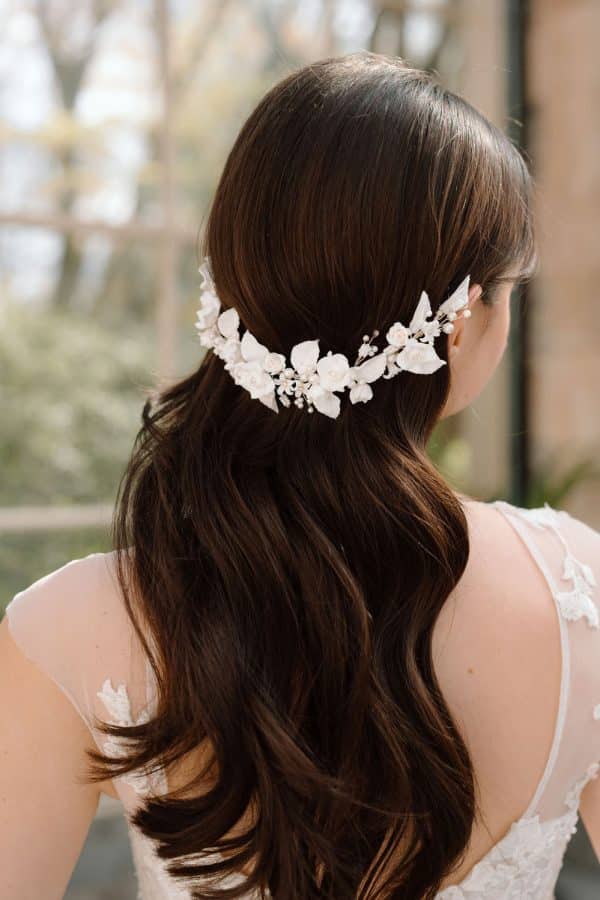 white clay flower bridal hair vine luxury wedding hair accessories