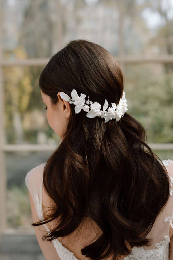 white clay flower bridal hair vine luxury wedding hair accessories