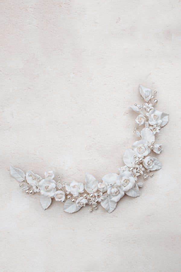 white clay flower bridal hair vine luxury wedding hair accessories