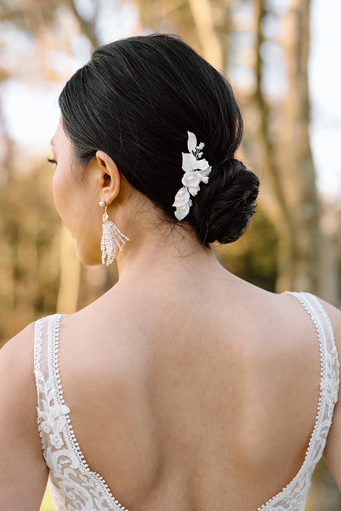 white clay flower bridal hair comb luxury wedding hair accessories